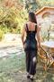 Women's Black Blouse-Skirt Set Faux Leather Look Square Neck Strap Peplum Blouse Skirt Set - 6