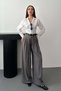 Women's Gray Pleated High Waist Wide Leg Woven Palazzo Trousers
