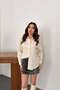 Women's Beige Jacquard Textured Long Sleeve Buttoned Shirt Collar Shirt
