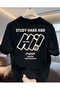 Men's T-Shirt, Black T-Shirt, Study Hard Print, Graphic Print T-Shirt, Casual, Everyday Wear, Crew Neck, Short Sleeve, Modern Design, Streetwear.