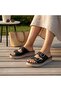 251646 Women's Genuine Leather Double-Strapped Daily Anatomical Sole Slippers - 6