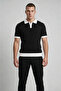 Black Polo Collar Buttoned Short Sleeve Men's T-Shirt