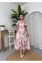 Women's Floral Pattern Pink Floral Print Chiffon Midi Dress Heart Neckline Balloon Sleeves - 4