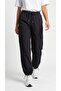 Women's Black Oversize Parachute Fabric Slim Trousers with Cargo Pockets, Comfortable Fit Baggy with Adjustable Leg Clips - 5