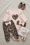 Baby Girl Set Leopard Patterned 3-Piece Baby Girl Set Body Pants Bandana Set - 5