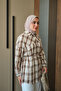 Women's Plaid Pattern Waist Tie Shirt Green - 3