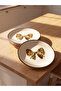 Rmz Gi̇yi̇m Farkiyla Leopard Embroidered Bow Figured Ceramic Cake Plate Set of 4
