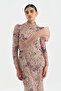 Stone Embellished Collar Detailed Evening Dress - Powder - 4