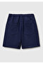 Boys' Navy Blue Drawstring Waist Drawstring Pocketed Logo Embroidered Bermuda Shorts - 2