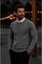 Men's Basic Winter Long Anthracite Sweater - 6