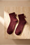 Women's Socks with Ribbon Accessories, Burgundy - 3