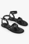 Women's Avela Black Leather Perforated Strappy Sandals - 3