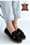 Boriy Black Leather Powder Suede Ballerina Shoes