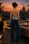 Silver Sparkling Degaje Collar Backless Halter Blouse - 3