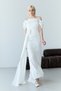 White Boat Neck Stone Embroidered Drapeli Long Evening Dress - 2