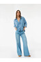 Oversize V-Neck Cotton Half Sleeve Jean Shirt - 2