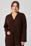 Women 2 Pieces Textured Long Sleeve Shirt With Pants Sleepwear Set, Dark Brown - 2