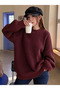 Women's Burgundy Thessaloniki Knitted Crew Neck Comfortable Fit Oversize Sweater Tuma1400 - 3