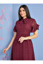 Frill Short Sleeves Lace Overlay A-Line Midi Dress - 2