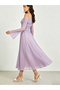 Lilac Chiffon Cold-Shoulder Sleeve Midi Dress - 5