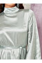 Long Flared Sleeves High Neck Satin Maxi Dress with Tie Belt - 4
