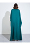 Green Solid Batwing Sleeves Open Front Abaya - 5