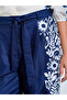 Plus Size Women Navy Blue Floral Wide Leg Trousers - 3