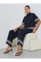 Black Short Sleeve Contrast Striped Trims Crop Shirt - 6