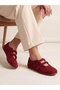 Red Solid Round Toe Velcro Sneakers - 7