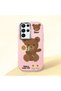 Samsung Galaxy S22 Ultra Compatible Case Camera Protector Pink Silicone Couple Phone Case with Bear Pattern