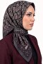 Women's Gray Authentic Tile Patterned Stitched Writing Cotton Cheesecloth Scarf