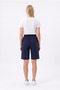 Women's Navy Blue Above-Knee Shorts Relaxed Fit Casual Sports Bermuda Shorts with Pockets and Laces - 4