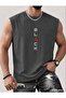 Black Printed Men's Regular Fit Crew Neck Sports Sleeveless T-Shirt