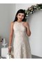 Women's Ecru Midi Dress Sleeveless Round Neck Floral Patterned Lace Evening Dress - 8