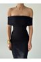 Women's Black Dress Strapless Lace Detailed Off Shoulder Fish Cut Midi - 6