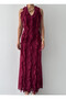 Women's Burgundy Midi Dress V-Neck Flounce Chiffon Sleeveless Event Dress - 2