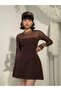 Women's Coffee Mini Dress Transparent Tulle Long Sleeve A-Line Event Style - 3