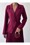 Women's Burgundy Double-Breasted Collar Long Sleeve Pleated Skirt Atlas Midi Dress - 8