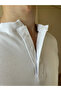 White Ribbed Buttoned Slim Fit Henley Collar T-Shirt - 3
