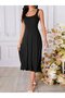 Women's Strappy Square Neck Slit Midi Janjan Crepe Dress - 4