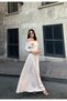 Women's White - White Boat Neck Floral Appliqué Detailed Waist Fitted 3/4 Sleeve Maxi Dress - 6