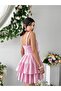 Women's Pink Mini Dress with Strappy Bodice Detail and Layered Ruffles - 5