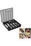 6-compartment storage box with lid, silver and gray