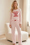 Pink and White Striped Patterned Cotton Lycra Knitted Pajama Set26240307 - 2