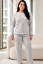Gray Melange Patterned Lycra Large Size Oversized Knitted Pajama Set26240914 - 2