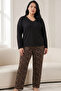 Leopard Patterned Embroidered Cotton Lycra Large Size Oversized Knitted Pajama Set26240923 - 2