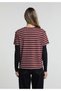 Regular Fit Round Neck Striped Women's Burgundy Short Sleeve T-Shirt - 2