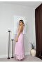 Women's Pink Halter Neck Backless Layered Maxi Dress with Belted Look - 4
