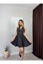 Women's Black Polka Dot Halter Neck Flared Mini Dress - 2