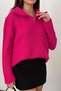 Women's Fuchsia Half Zipper High Collar Ribbed Long Sleeve Knitwear Sweater - 4